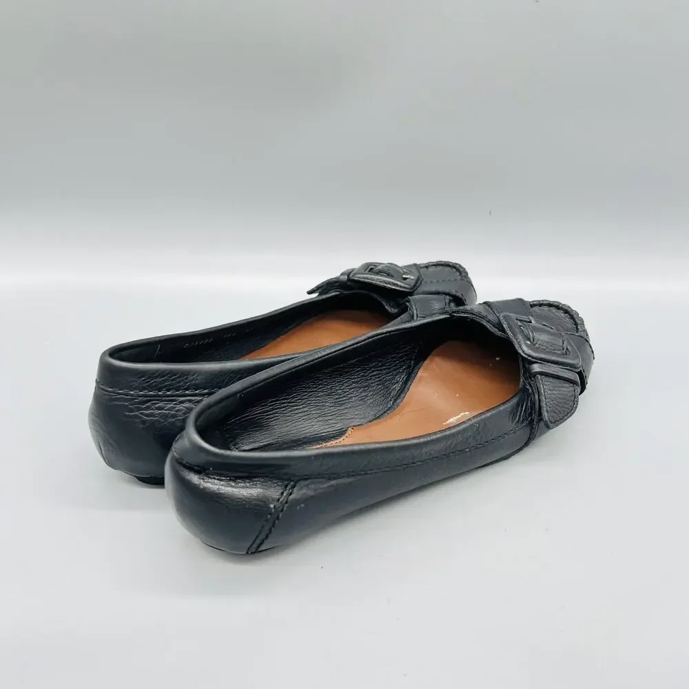 Cole Haan Shoes Womens 7.5 Black Leather Moccasin Flats Buckle Slip On Comfort